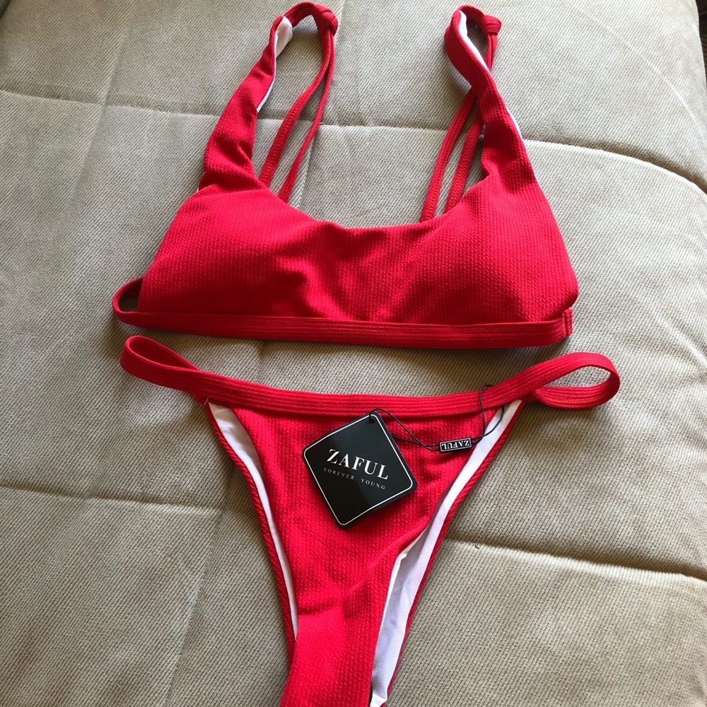 NWT red bikini thin straps